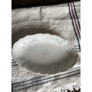 Theodore Haviland Limoges SCHLEIGER Blue Pink Floral Oval Serving Veggie Platter